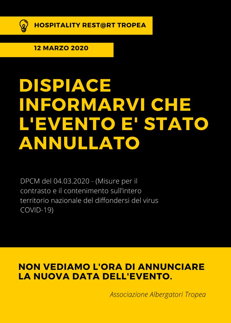 AsaltTropea's tweet photo. Hospitality Rest@rt Tropea: annullamento evento - https://t.co/tJxWk7WE1j https://t.co/Bgm9BTEKWj