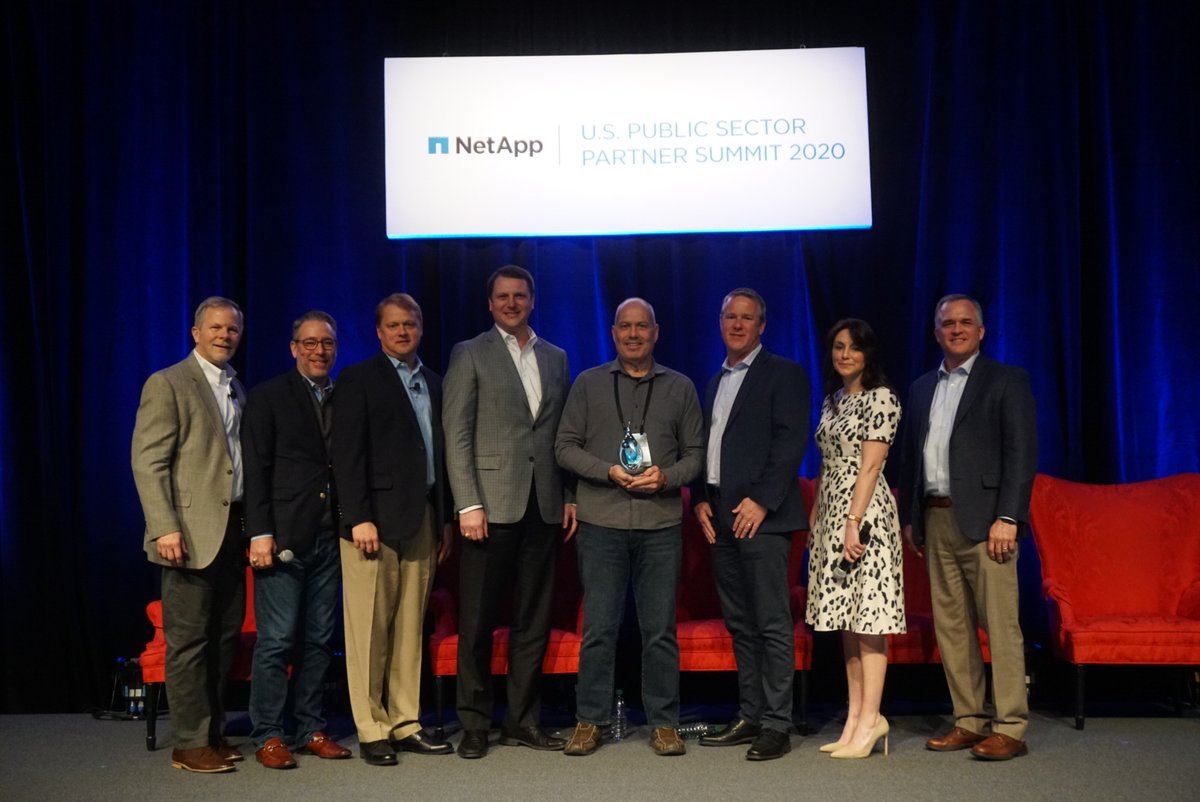 NetAppGov's tweet photo. The NetApp USPS #PartnerSummit20 Department of Defense Innovation Award goes to Storagehawk https://t.co/Q63jBnTlg5