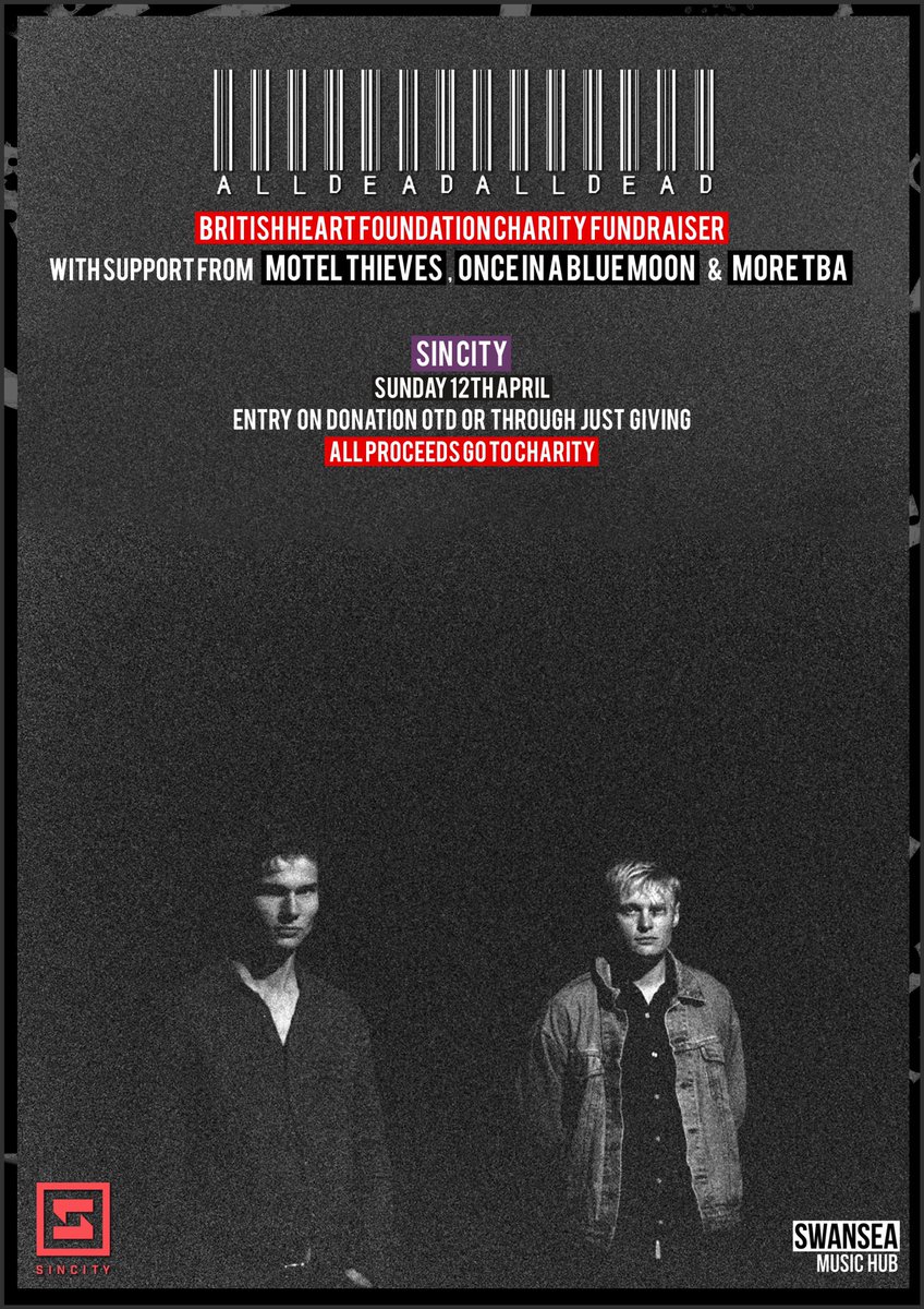 All Dead, All Dead (@alldeaduk) on Twitter photo ā”ļø CHARITY HEADLINE ANNOUNCEMENTā”ļø
We will be headlining <a href="/SinCitySwansea/">Sin City Swansea</a> April 12th 2020 to raise money for the <a href="/TheBHF/">British Heart Foundation</a> - support: @motelthievesuk & <a href="/oiabluemoon_/">Once In A Blue Moon</a> in association with <a href="/SwanseaMusicHub/">Swansea Music Hub</a>
Tickets may be purchased for a Ā£5 donation - leave your name!(link in bio) ā”ļø CHARITY HEADLINE ANNOUNCEMENTā”ļø
We will be headlining <a href="/SinCitySwansea/">Sin City Swansea</a> April 12th 2020 to raise money for the <a href="/TheBHF/">British Heart Foundation</a> - support: @motelthievesuk & <a href="/oiabluemoon_/">Once In A Blue Moon</a> in association with <a href="/SwanseaMusicHub/">Swansea Music Hub</a>
Tickets may be purchased for a £5 donation - leave your name!(link in bio)