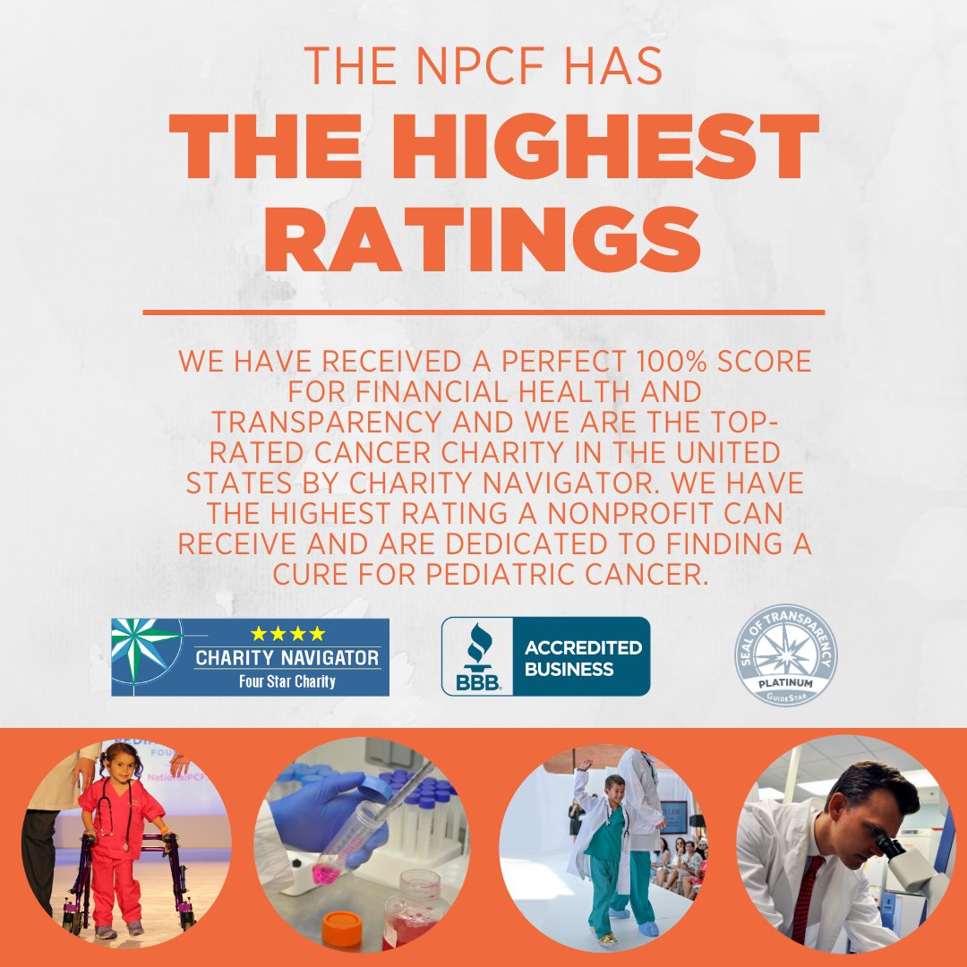 PediatricCancer's tweet image. #DidYouKnow that we’re the top-rated childhood cancer charity in the US by Charity Navigator with a perfect 100% score? 🧡See our Charity Navigator Rating 👉 bit.ly/TopRatedCharit….