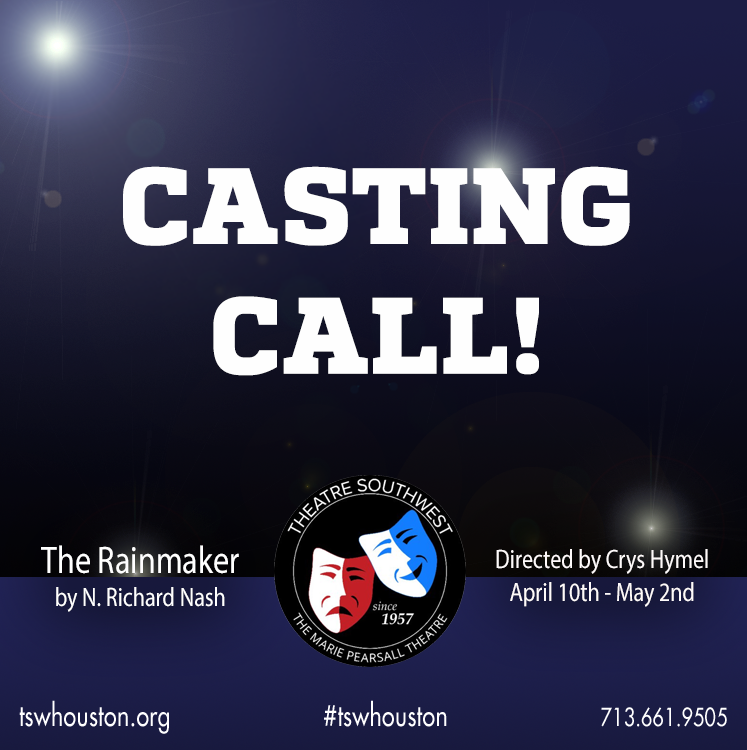 TSWHouston's tweet photo. TSW must fill a role in the upcoming production of The Rainmaker.
The part (Jim Curry) calls for a young man (20's to 30's) to play the younger brother in this classic comedy. Rehearsals are already in progress. 
Contact Theatre Southwest through private message. https://t.co/lVWm1h43sp