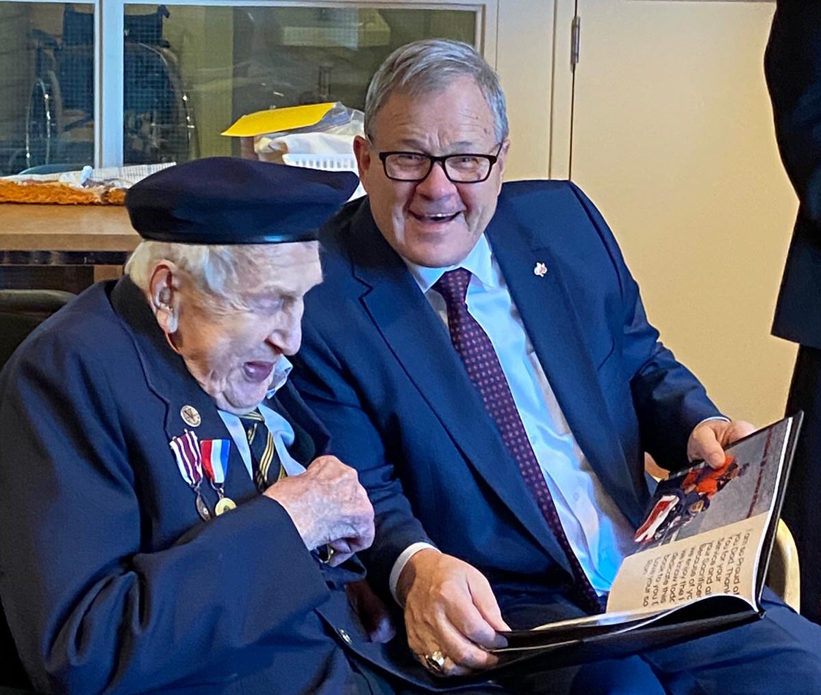 L_MacAulay's tweet image. Fred Arsenault is turning 100 tomorrow, and as you’ve probably seen, his son took to social media to ask for birthday cards to help him celebrate. Very grateful to Fred and his family for letting me stop by to have a chat with him last month @Sunnybrook.