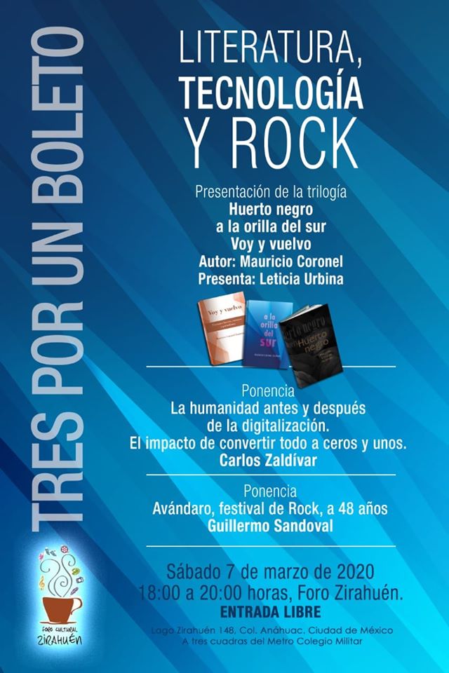 ForoZirahuen's tweet photo. #CarteleraZirahuén Tres maravillosos eventos en una sola jornada cultural.
El escritor Mauricio Coronel presentará su  trilogía Literaria, compuesta por  las obras  
"Voy y vuelvo", "A la orilla del sur" y "Huerto negro".
Además, tendremos dos interesantes conferencias. https://t.co/ootUxN5R1S