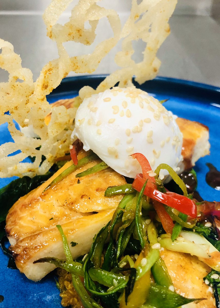 Turmeric seared haddock, curried wheat berries, teriyaki dressing