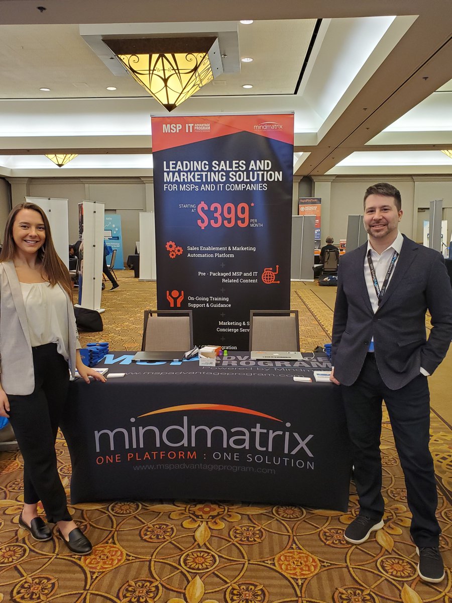 Mindmatrix's tweet photo. Sara Suler and Eric S. Weber ready to get day 1 started at @ChannelProSMB Forum Dallas! Stop by and say hello! https://t.co/ipkoMbTbH8