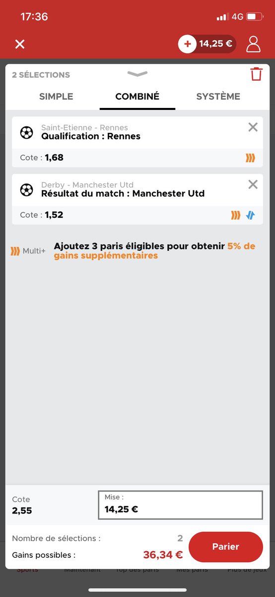 BMPronos3's tweet image. Pronos pour ce soir ⚽️ 

Rennes ce qualifie @1.68
United vainqueur @1.52

Combiné @2.55

#TeamParieur