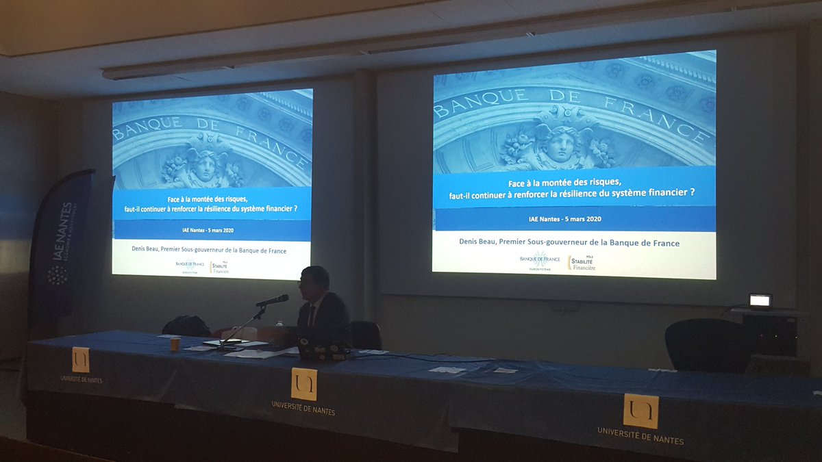 IAEnantes's tweet photo. [#ConfIAE @banquedefrance] Des évolutions significatives ont eu lieu au niveau #européen et #international mais il faut maintenir et renforcer les réglementations pour faire face aux nouvelles menaces constantes subit par le #SystemeFinancier. " Denis Beau. https://t.co/Aulbr0x1mx