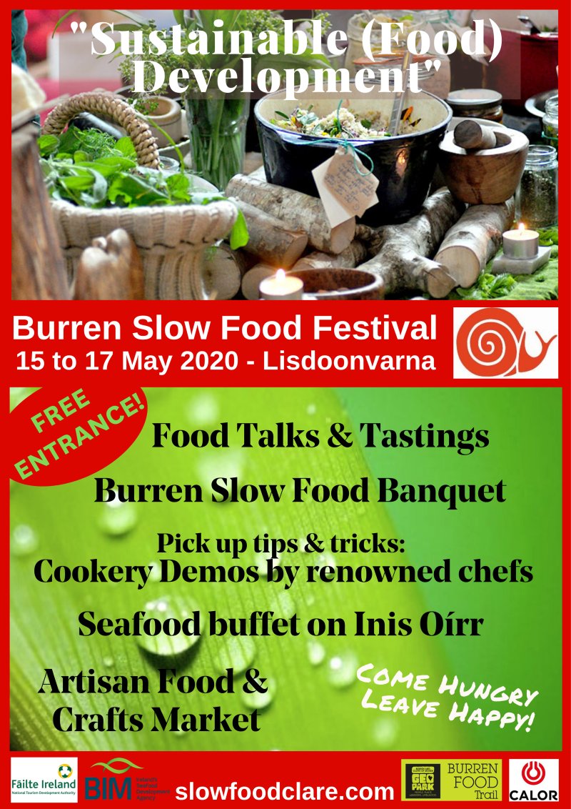 slowfoodclare's tweet photo. The #chefs cookery demos alone! @Spaceychef @tweediesm @KrawczykRob @ChestnutWCork @robbiewmc & more to come at #BurrenSlowFoodFestival 16&17 May #burrenfoodfest #foodfestival in #Lisdoonvarna #TasteTheBurren #stayanothernight @BurrenEco @SlowfoodIreland #KeepDiscovering https://t.co/BQgvMV2fh5