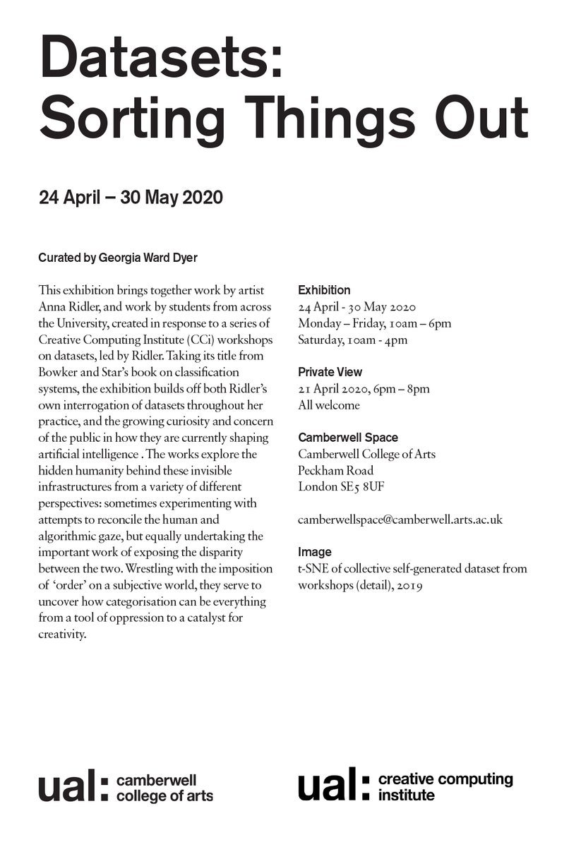 Save the date | Datasets: Sorting Things Out | 24 April - 30 May | PV Tues 21 April, 6 - 8pm - mailchi.mp/camberwell/sav…