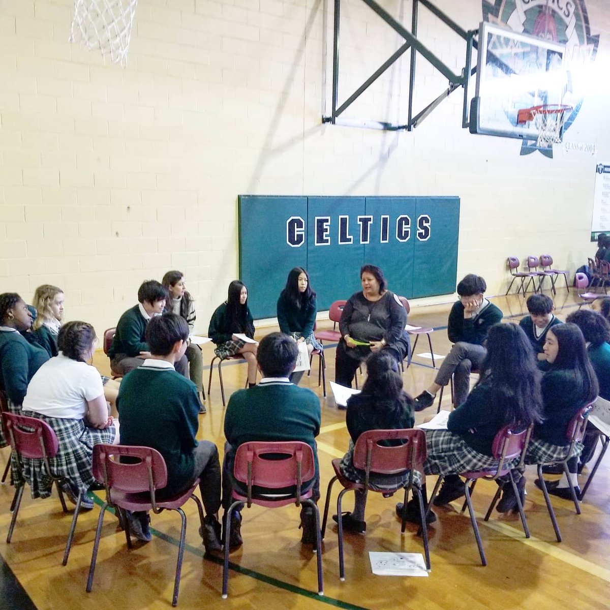 stpatsceltics's tweet photo. Kairos Blanket Exercises for Gr 8 and new students. Mrs. Anne Wicks with her sister Melaney and their team, educated our newest students on Canadian history as it pertains to The First Peoples. #stpatsceltics #stplearns #blanketexercises #musqueamnation
#CISVA https://t.co/DcOlCu38gV
