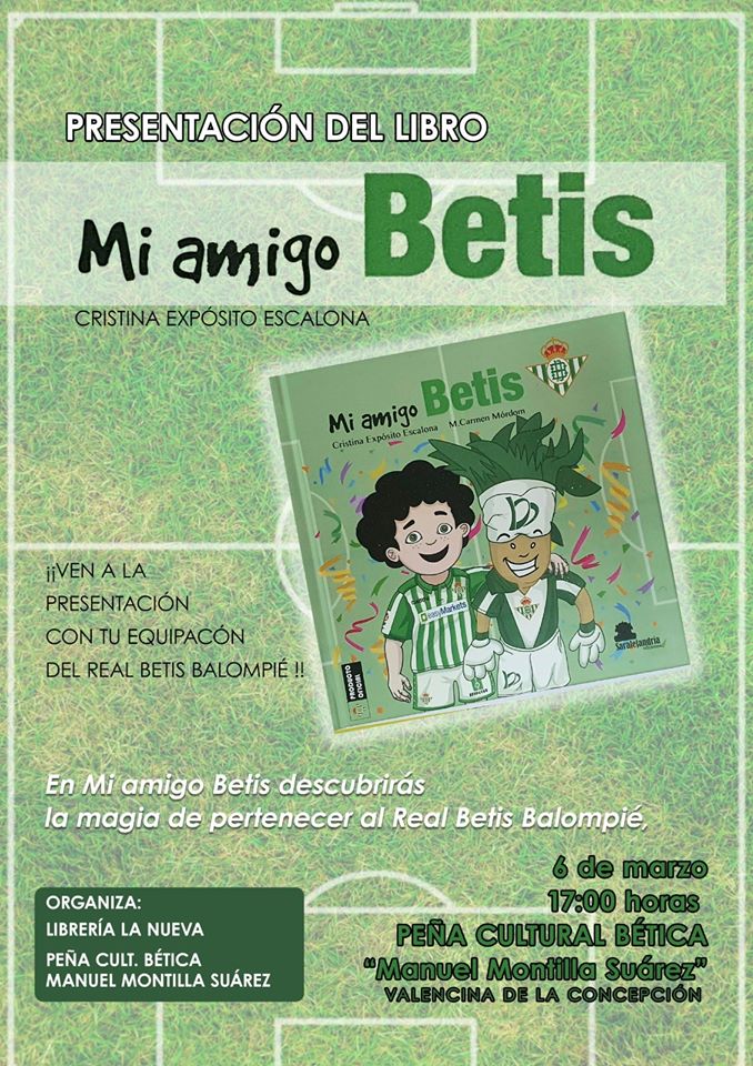 librerialanueva's tweet photo. Mañana Viernes se juntan dos pasiones, la lectura y el @RealBetis en la presentación de Mi Amigo BETIS de Cristina Expósito Escalona. Ven con tu equipación @RuizdeAlarcon @cavaleri59 @FerRFP @AlbertoNgomez @ilde7212 @fraarerom93 @rogergarca303 @RTVBetis @Maritate14 #MiAmigoBetis https://t.co/c3TqFz3ap3