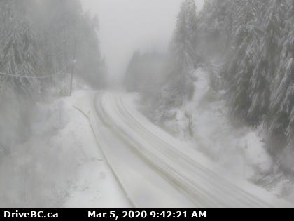 deanstoltzchek's tweet photo. If the construction at Kennedy Lake doesn't slow you down on your way to or from #Tofino #Ucluelet this might.  It's snowing today at #SuttonPass west of #PortAlberni. #bcstorm @CHEK_News https://t.co/auQLB1nw1r