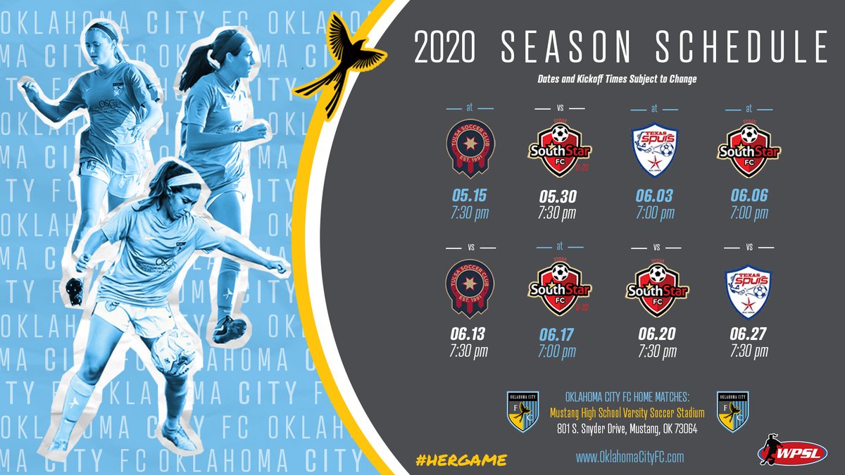 OklahomaCityFC's tweet photo. Our 2020 @WPSL schedule is announced! 

https://t.co/8w0jc7nHEF https://t.co/Nv0UBnOLMu