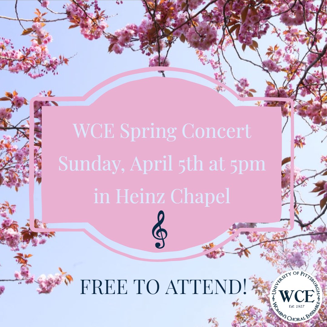 Pitt_TCE's tweet photo. We’re one month away from our annual Spring Concert! Join us in Heinz Chapel on Sunday, April 5th for an evening of music and entertainment. This concert is free to attend and all are welcome💖🎶 https://t.co/2g8n5lztZr