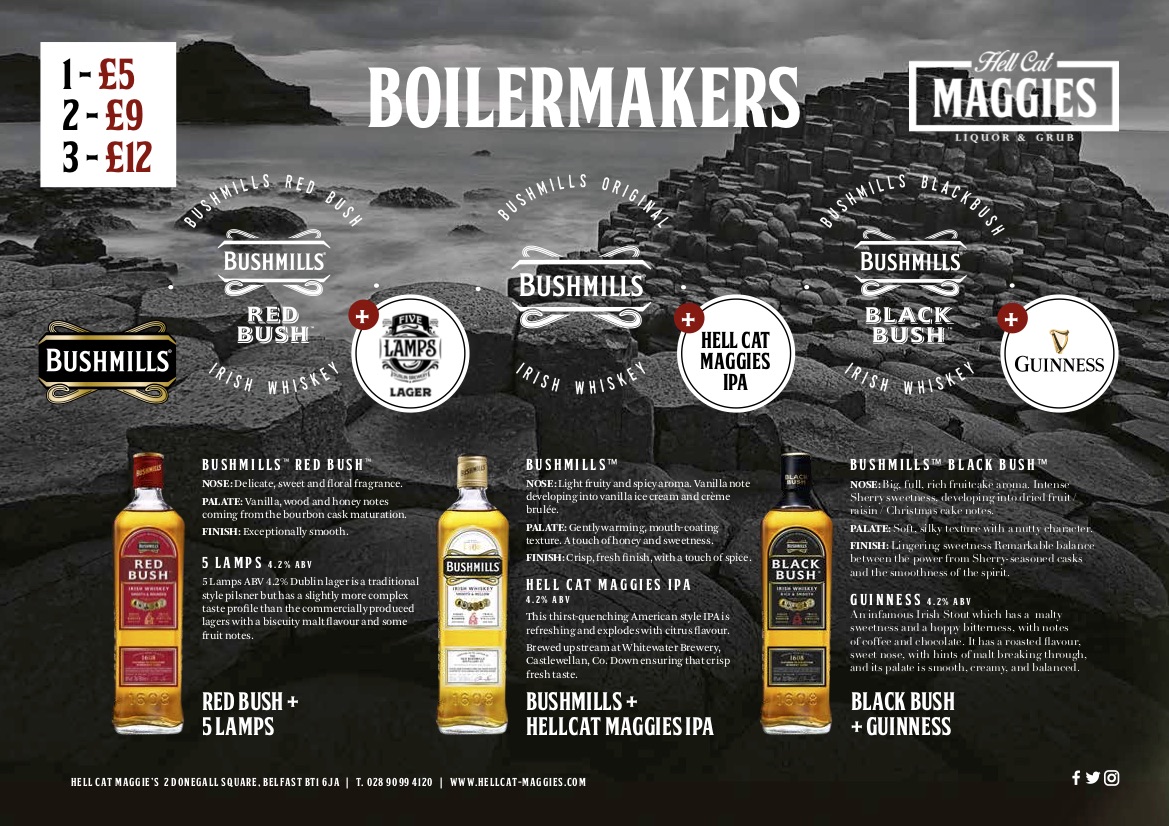 Hellcat_Maggies's tweet photo. Hell Cat Maggie's Boilermaker 🥃🍺
Enjoy the Pairing of Beer &amp; Whiskey based on Flavour, Taste &amp; Blend with our Experienced Staff
The Purr..Fect Gift or Treat for any Gathering
#bushmills #irishwhiskey #boilermaker #fivelamps #hellcatmaggies #guinness #belfastbars #cityhall https://t.co/wDJ3pa0wiU