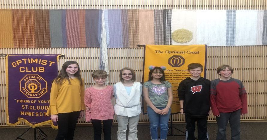 ISD742's tweet photo. Congratulations to these Oak Hill students Isabella Frantesl, Hannah Ackman, Zoe Ackman, Mariam Ahmed Al Areedy, Crosby Hedin and Drew Scheskie. They were the Optimist Club's 1st, 2nd, and 3rd place winners of their grade. #iam742 #optimistwinners #speakup https://t.co/XWff6stvXR