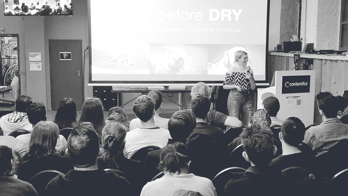 dscc_ber's tweet photo. "Repeat the first two, use to learn— condense on third use." Thanks to @livmadsen for the in-depth perspective on preparing components for wider use in your talk on identifying and abstracting components. #DSCCBerlin https://t.co/daaTL0AJFh