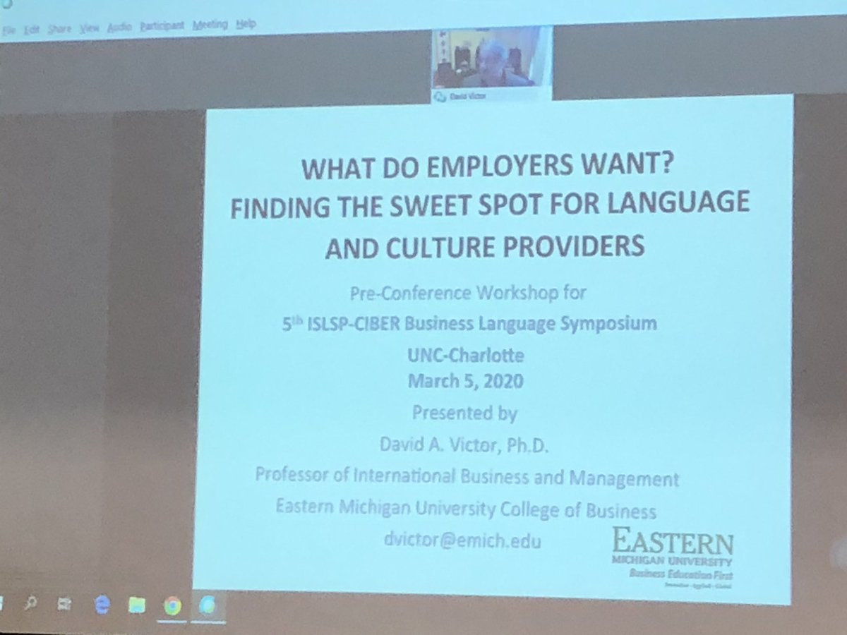 cescolstweets's tweet photo. Just getting started with Dr. David A. Victor’s session at #islsp2020 with the intriguing title of “What Employers Want”! Can’t wait to find out! @ALC_US @AlcBridge #ALCBridge https://t.co/sD6HE7Mo7h