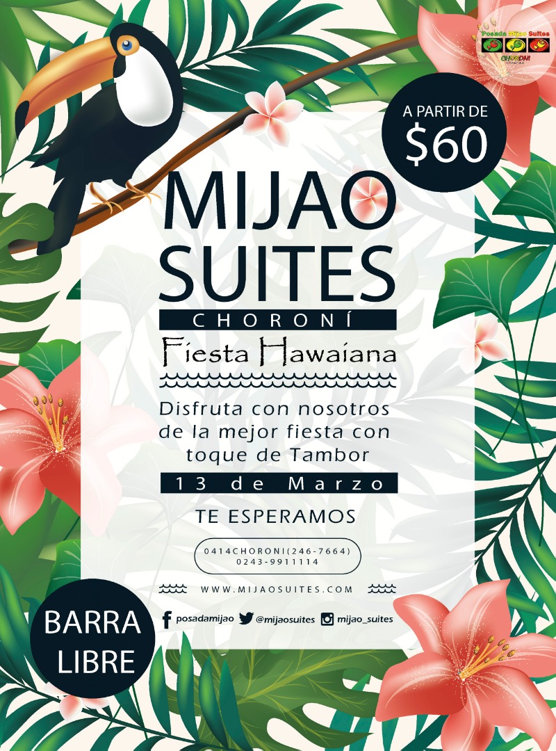 MIJAOSUITES's tweet photo. Posada mijao suites te invita a una noche hawaiana con toque de tambores y como si fuera poco una hora de BARRA LIBRE ¿Te lo vas a perder? no esperes que te lo cuenten. Escríbenos y reserva ya https://t.co/jUozpjU9NS