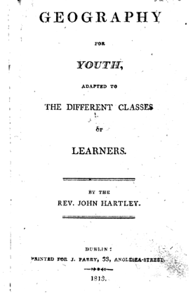 For the meaning 'India', we take a look at contents of a book named 'Geography For Youth' written by John Hartley and published in 1813. Year of publication is significant because the British still haven't captured whole of India. Neither Marathas nor Sikhs have been vanquished