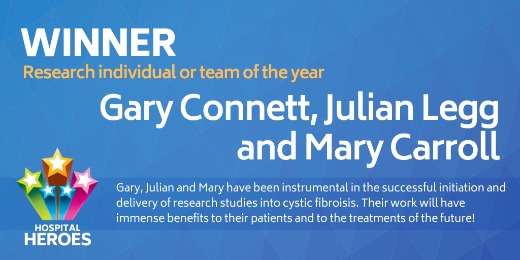 UHSFT's tweet photo. This year, our research individual or team of the year award will be shared by Gary Connett, Julian Legg and Mary Carroll who all work closely together to successfully initiate and deliver cystic fibrosis research studies. Congratulations! @RDSouthampton @Wessex_adult_CF https://t.co/n4dLYRumHX
