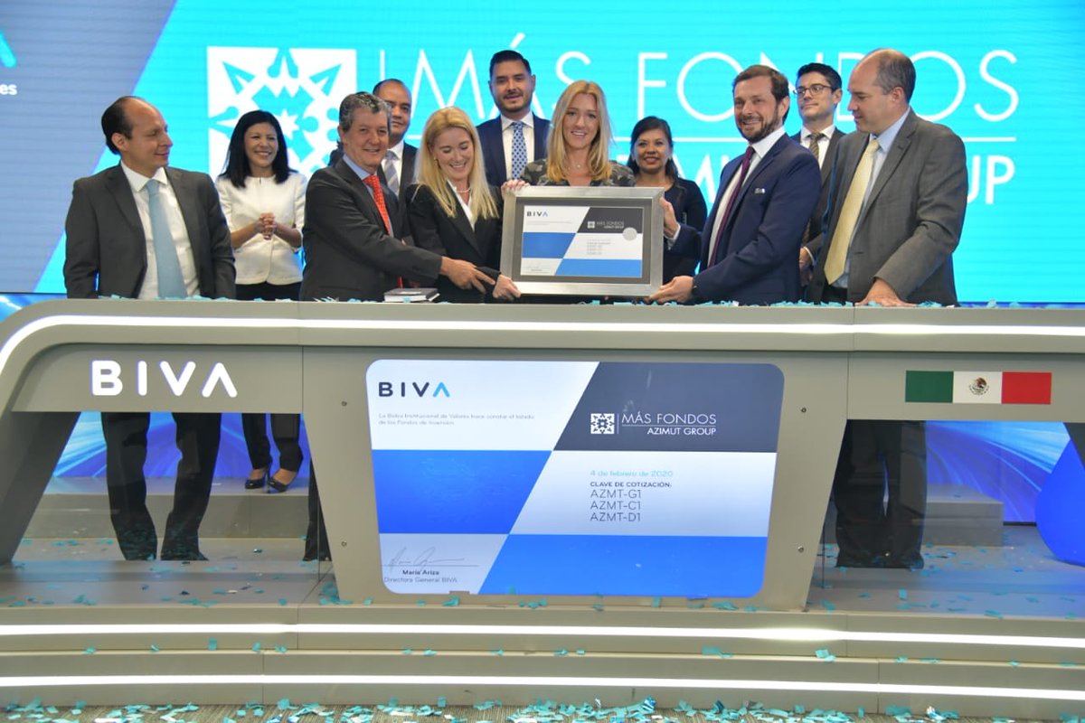 BIVAMX's tweet photo. Hoy @masfondos da el #GritoBIVA por la colocación de tres fondos de inversión enfocados a deuda corporativa y gubernamental, los tres creados bajo metodologías que incluyen eficiencia y las mejores prácticas internacionales. Los fondos listados son: AZMT-C1, AZMT-G1, AZMT-D1. https://t.co/kAZwbyG4am