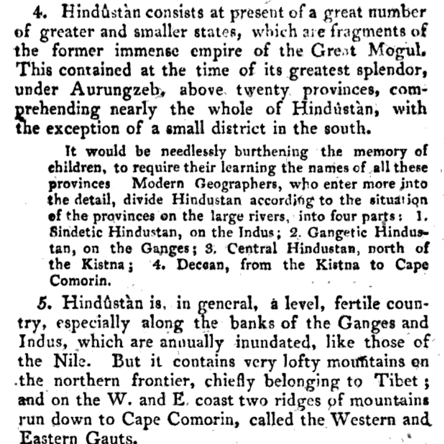 Here some more detail on 'Hindustan'. Clearly refers to Aurangzeb's territory as 'Hindustan" which is more or less the classic Himalaya to Indian Ocean and Arabian sea to Bay of Bengal sea geography.