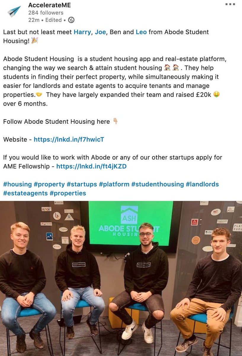 HousrApp's tweet photo. We can now announce we have been selected to be part of one of the most prestigious accelerators in manchester... Accelerate ME.

We look forward to growing our prop-tech startup under the framework of such a brilliant team &amp; accelerator! https://t.co/OCoAEGgZ6H
