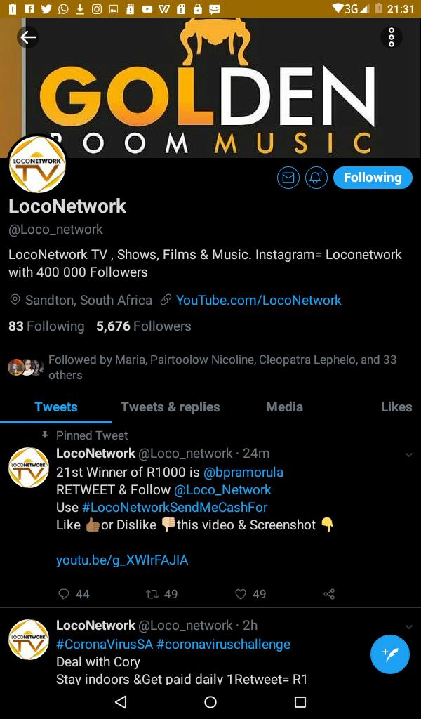 naledimpho_'s tweet image. Following
#LocoNetworkSendMeCashFor 
#LocoNetworkSendMeCashFor