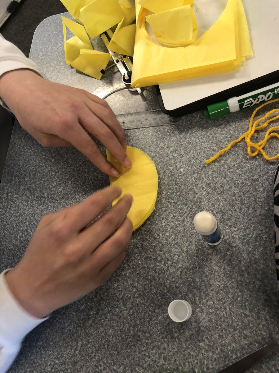 JHalstead604's tweet photo. AP Calculus students discovering volume of of a parabola rotated around an x-axis by modeling with making a honeycomb paper spinner out of tissue paper.#MTBoS #husdpremier #iteachmath #hamiltonbobcats #handsonlearning https://t.co/MUyFFP92Yu