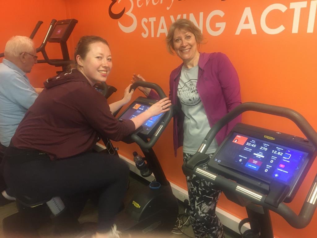 Amazing team effort for #spinforsmartworks. Fiona and Sinead with an early start in the gym today <a href="/SmartWorksGM/">Smart Works Greater Manchester</a> #nearlythere