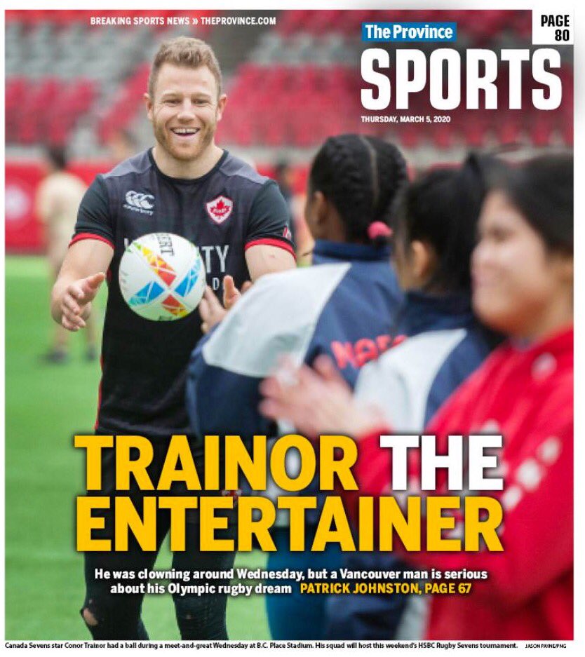 Wrote about <a href="/conort22/">Conor Trainor</a>’s return to @CanadaSevens. He also was the Sports front for the early edition of today’s <a href="/provincesports/">Province Sports</a> (replaced by Canucks for final edition, obviously.) theprovince.com/sports/rugby/r…