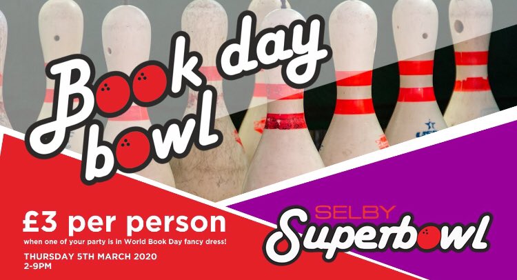 SelbySuperbowl's tweet photo. Still time to come and have a game of bowling at ยฃ3pp if you are all dressed up for book day #WorldBookDay #selby https://t.co/REb4qEFWIU