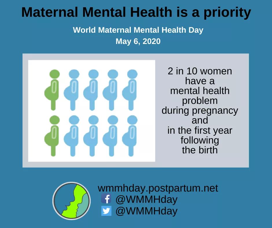 Gebelik ve doğum sonrası ilk yılı kapsayan dönemde; her 10 kadından 2si bir ruh sağlığı sorunu yaşıyor. #maternalmentalhealthday #wmmhd @WMMHday @TheMarceSociety