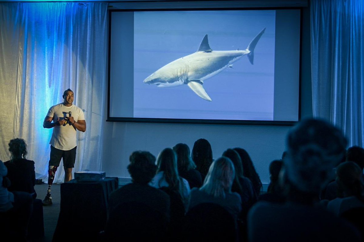 loveAfrica_'s tweet photo. Key note address by the inspirational @achmathassiem ‘shark boy’ - shark attack survivor and guardian of this beautiful species. Photo by the brilliant @kelvintrautman #SharkAttack https://t.co/lZYCkT479N