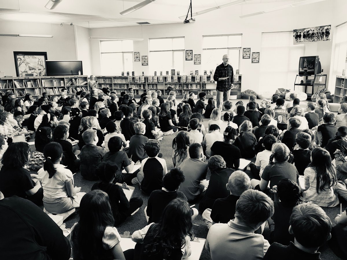 st_mattelem's tweet photo. We are so thankful for our esteemed guest, #TomWatson author of the series #StickDog and #StickCat! Thank you for encouraging imagination and creativity in our students! https://t.co/IyOOQt8la4