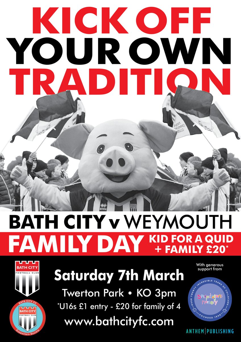 BathCity_FC's tweet photo. SATURDAY ⚽️ | There's a huge Family Day fixture at Twerton Park! It's fifth versus fourth as the Romans take on @theterras in a Vanarama National League South clash. Kick off - 3pm! 

More info 👉🏼 https://t.co/fSOgcMY4BH

#Romans #KickOffYourOwnTradition https://t.co/R2Tavmu71j