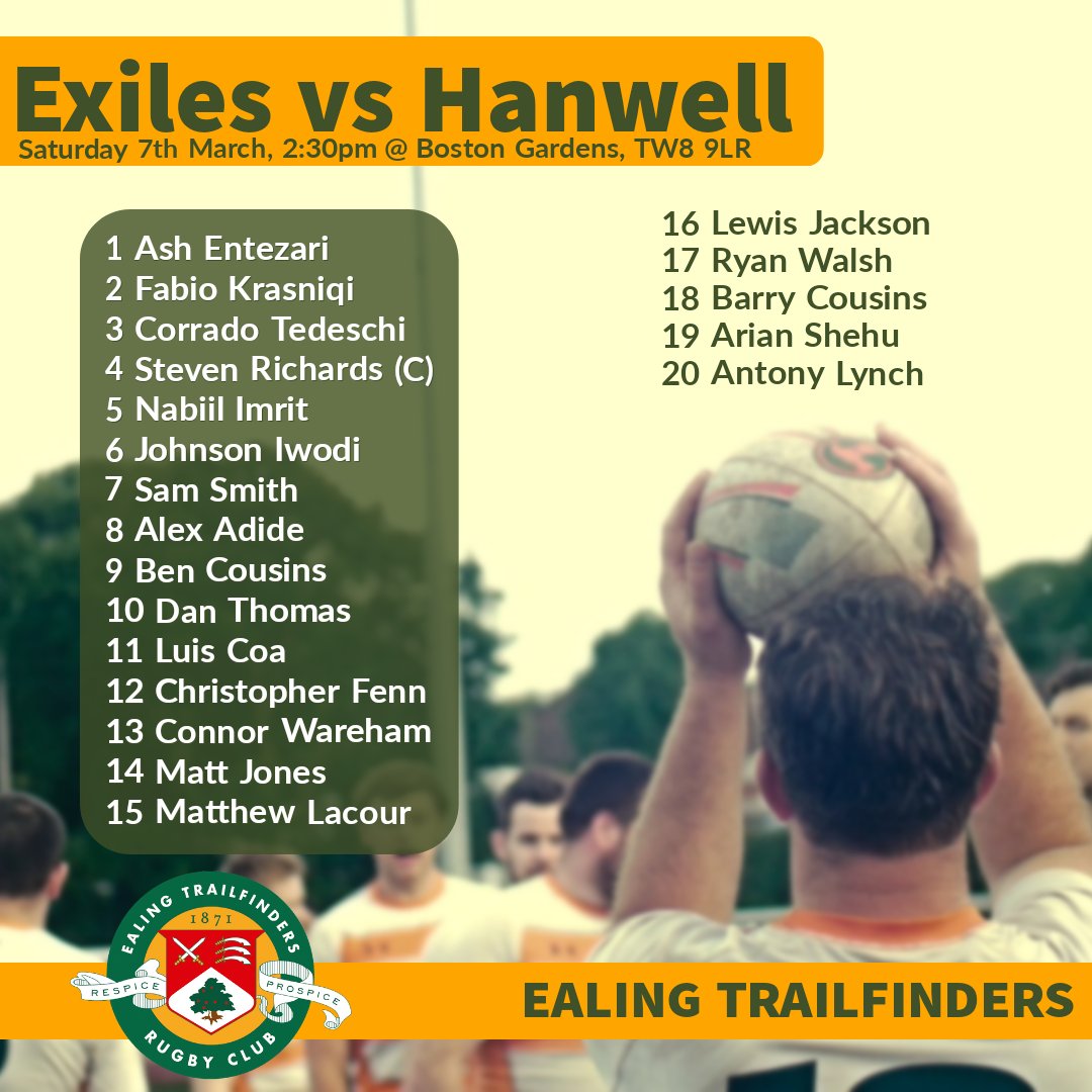 EalingRugbyMens's tweet photo. SQUAD ANNOUNCEMENT: Exiles legend Steve Richards is named as captain of an Exiles squad looking to build momentum against @hanwellrfc before a big push for promotion in MMT 4. #ealingrugby #ealingexiles https://t.co/BZ5hlG2hiN