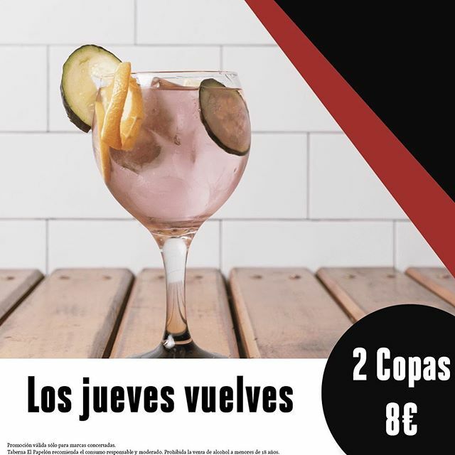 Los jueves vuelves a nuestra Taberna en pareja, con amigos, con los tuyos para tardear con nosotros y nuestra nueva promoción de 2 Copas a 8€ 😎🥃+🍸 #afterwork #copas #bebidasalcoolicas #tardear #copear #desevillanasmaneras #Tabernas #gastronomia #inst… ift.tt/2VNpR2Q