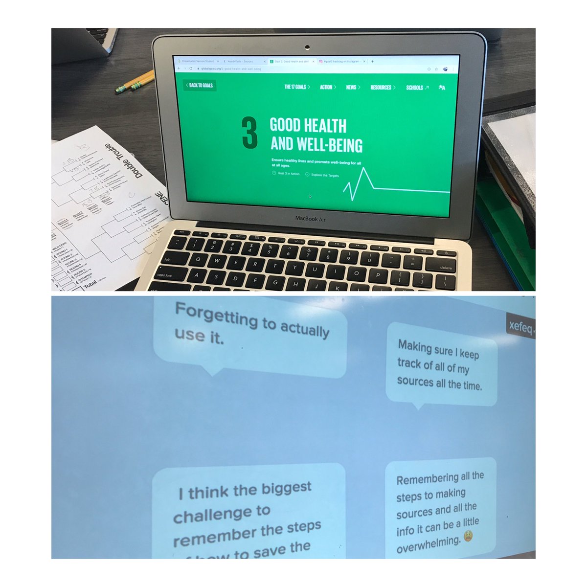 Mr Bunting’s Ss kick off their ⁦<a href="/UN/">United Nations</a>⁩ #GlobalGoals by creating #noodletools projects and share out concerns they have about using this tool ⁦@OakHillNewton⁩