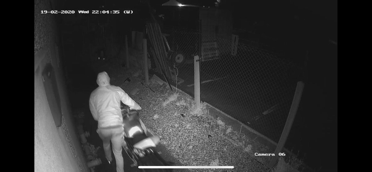 SteveWilfMoore's tweet photo. Some more CCTV images have been found by our neighbours.

Sharp dressed group of chaps.

At least it’s not the inside job the internet was so convinced about, and the bike actually does fit through the hole 😂. https://t.co/05y7IgJfgB