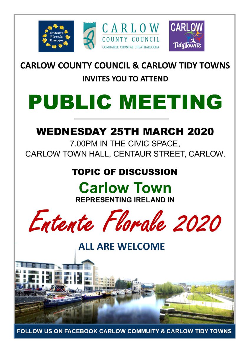 CarlowTidy's tweet photo. All welcome to attend &amp; take part in the preparation for Entente Florale 2020. Making Carlow a greener &amp; healthy place to be in. ⁦@CarlowTidy⁩ ⁦@Carlow_Co_Co⁩ ⁦ https://t.co/WhScLfrkgh