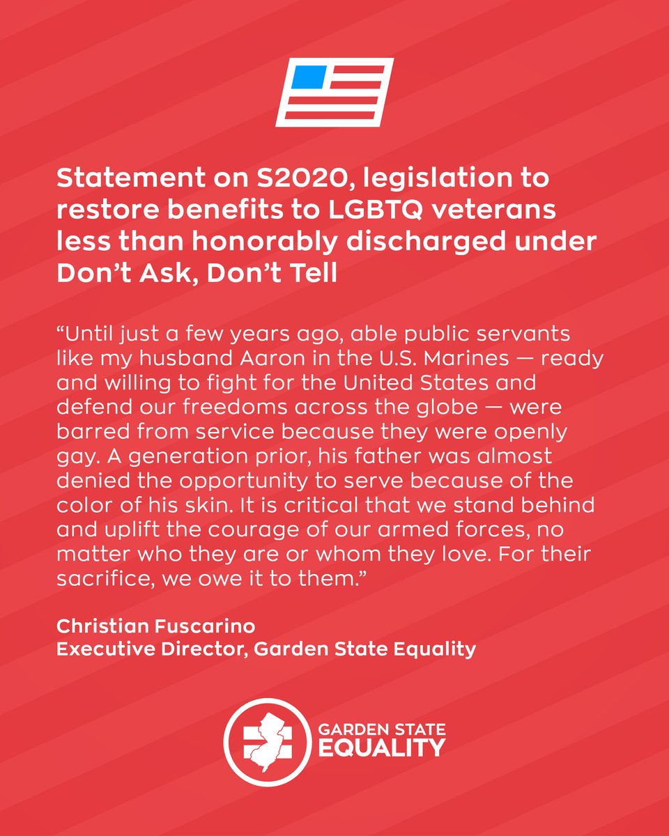 GSEquality's tweet photo. Our statement on #S2020, from @VinGopal and @NJLD11 to restore benefits to #LGBTQ vets discharged under #DADT: https://t.co/gaUj5Pjnbn