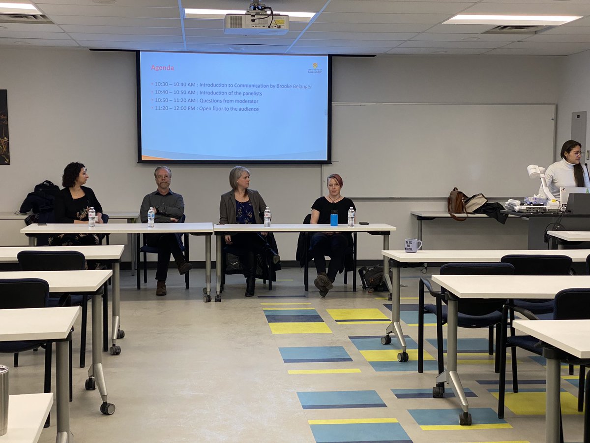 mirnadamergi's tweet photo. Such a great panel discussion about Science Communication today with @JeffreyFDunn @tara_christie @sa_hewitt and Brooke Belanger ! #scicomm #ucalgary #biosci https://t.co/hsdYEvmpAO