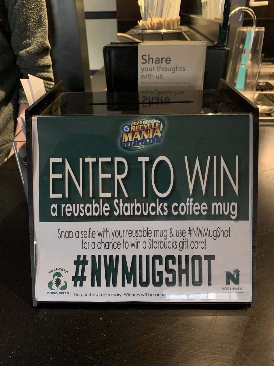 Bearcats, you have until the end of this week to make it over to Starbucks and sign up for a chance to win a free gift card or reusable mugs! Courtesy of the wonderful @NWCampusDining! No purchase necessary.
