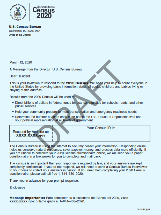 hansilowang's tweet image. Immune yourself from #2020Census misinformation by taking a look at what the official Census Bureau letters coming to most U.S. households around March 12 look like👇