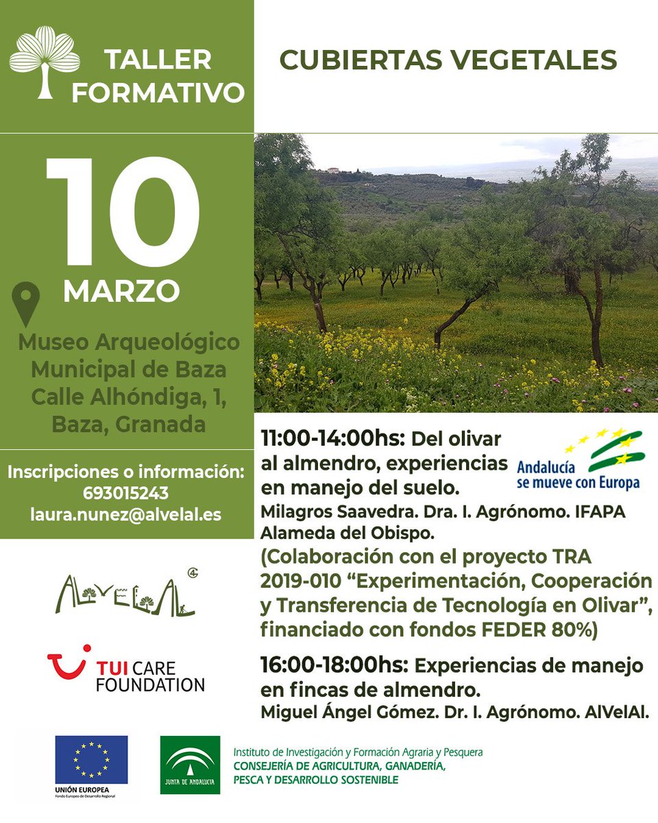 AlVelAl_4R's tweet image. Prox. talleres formativos en Baza, Noroeste de Murcia y Ferreira celebrados dentro del proyecto Destination AlVelAl que llevamos a cabo con TUI Care Foundation. Descubre cómo gestionar la cubierta vegetal en cultivo de almendro y olivar. #agriculturaregenerativa #cubiertavegetal