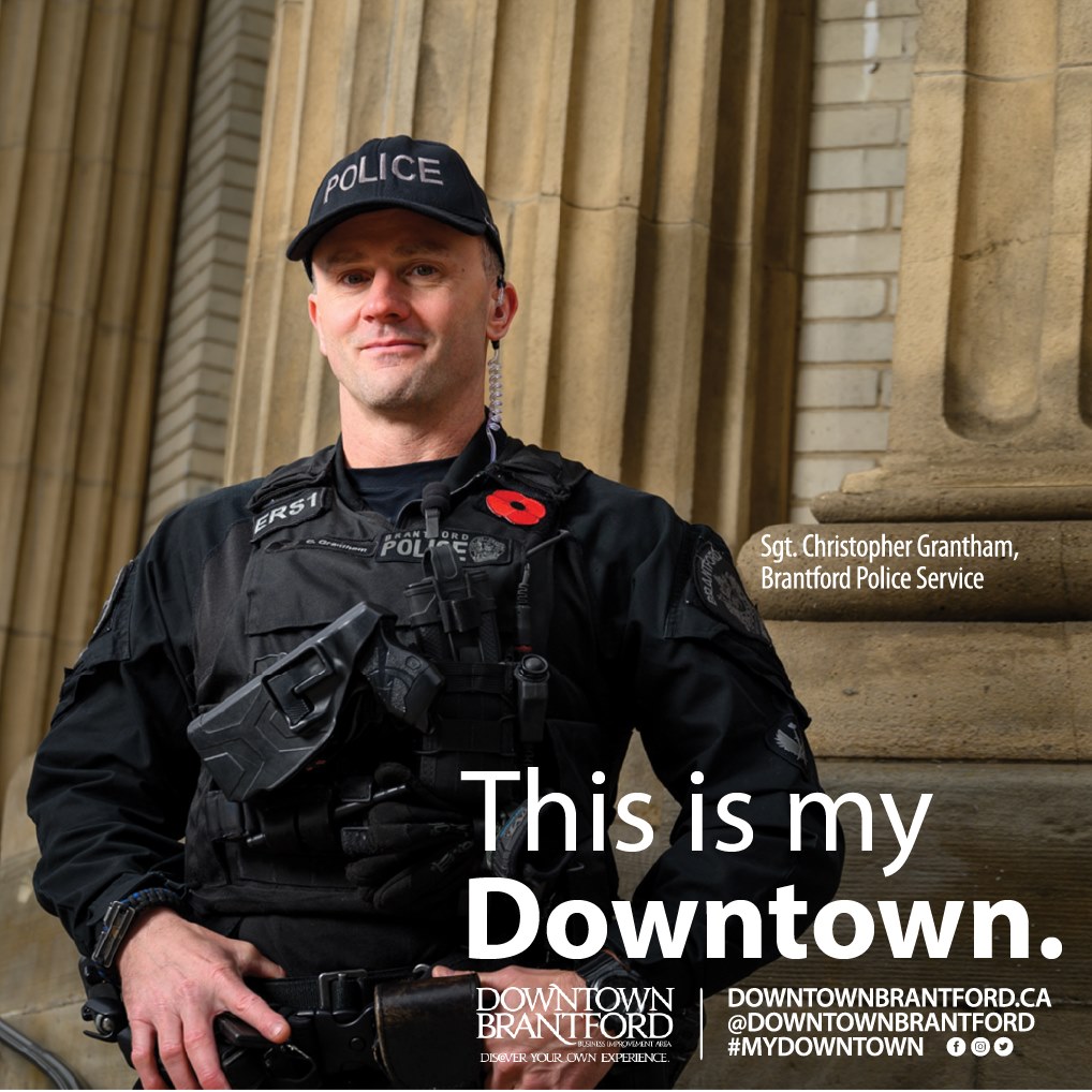 #ThisIsMyDowntown. Since Sergeant Christopher Grantham was a child, he knew he wanted to be a police officer. In this month's <a href="/BScenePaper/">B Scene</a> we share how Christopher's dream came true and he was recruited for the city he was born and raised in – Brantford!  #DowntownBrantford
