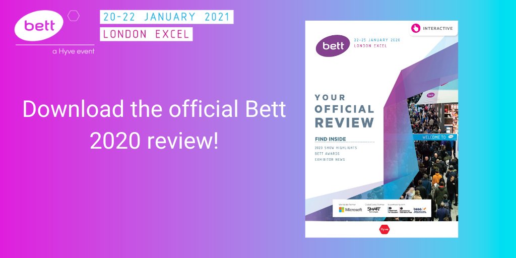 Bett_show's tweet image. The official #Bett2020 review is here! Back in January, we saw another unmissable edition of Bett; and we are pleased to present to you the official review guide, which features show highlights, exhibitor news and testimonials! Download it here: fal.cn/36Vcs