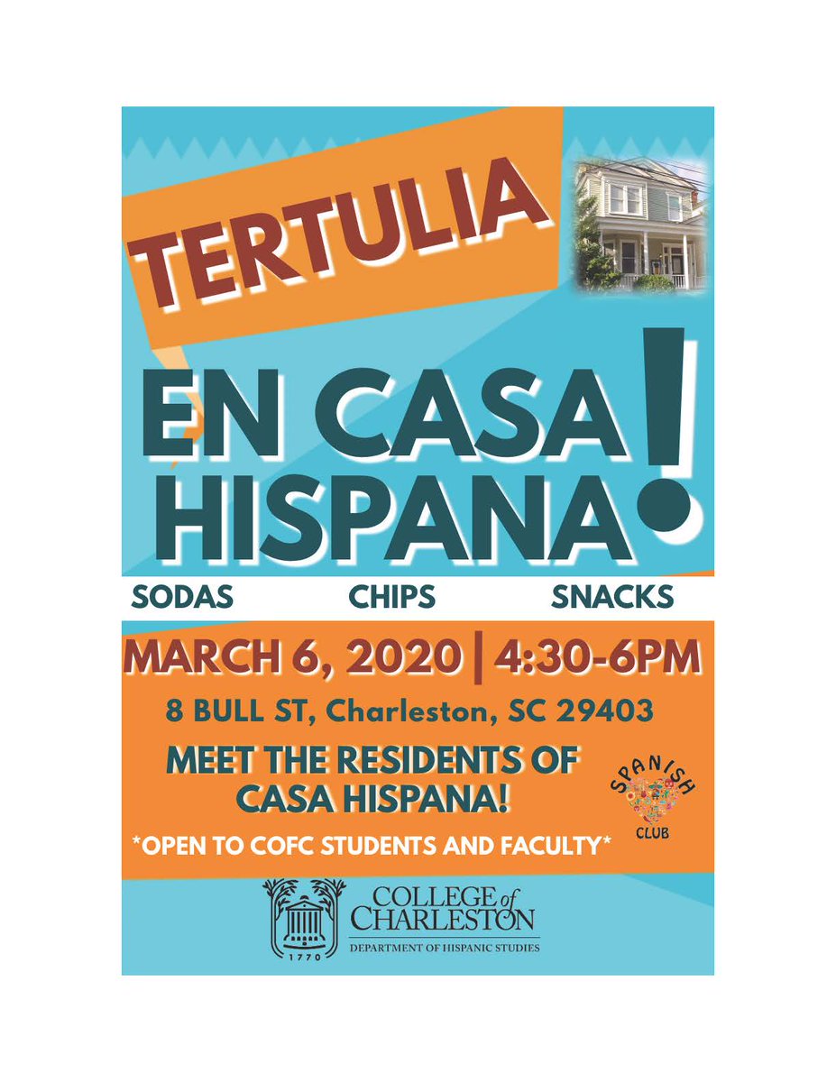 LCWA_CofC's tweet photo. TOMORROW at 4:30 you can meet the residents of Casa Hispana at this Spanish Club Tertulia! https://t.co/JUlwd4PUQf